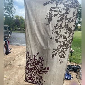 Two panes, long!!!  Taupe with burgundy and brown floral accents
